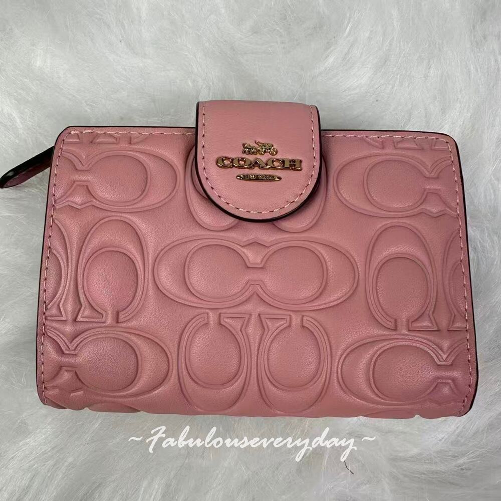 Coach Medium Corner Zip Wallet In Signature Leather/Gold/Pink CZ341 NWT